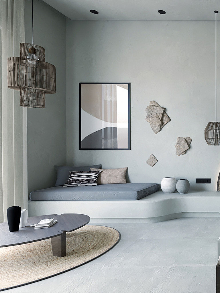 Bedside, couch - Villa Mykonos - Interior Design by Vaggelis Bakas
