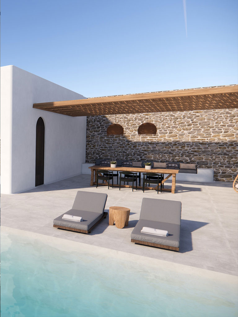 Exterior, pool lounge - Villa Mykonos - Interior Design by Vaggelis Bakas